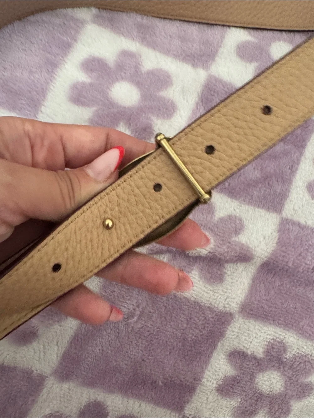 Coach Coral Leather Belt with Gold Signature Buckle